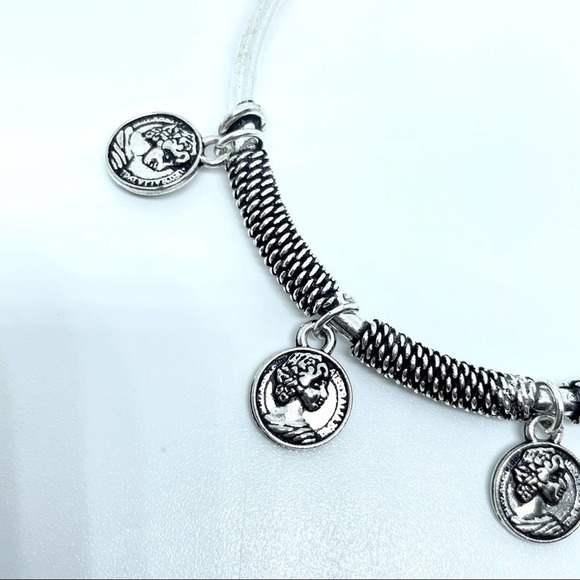 Handcrafted Coin Charm Bracelet | Adjustable Tibetan Silver Boho Bangle - Picture 13 of 15